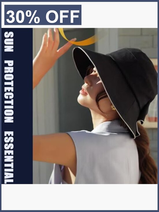 Foldable Wide Brim Bucket Hat with Ponytail Opening main image 5